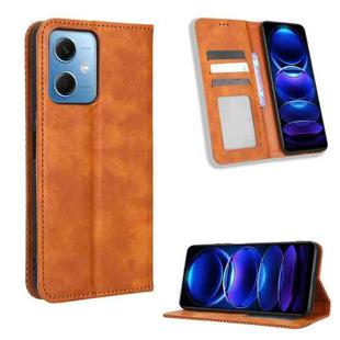 For Xiaomi Redmi Note 12 5G Magnetic Buckle Retro Texture Leather Phone Case(Brown)