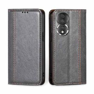 For Honor 80 Grid Texture Magnetic Flip Leather Phone Case(Grey)