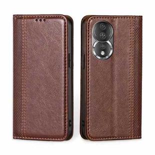 For Honor 80 Grid Texture Magnetic Flip Leather Phone Case(Brown)