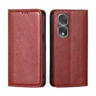 For Honor 80 Pro Grid Texture Magnetic Flip Leather Phone Case(Red)