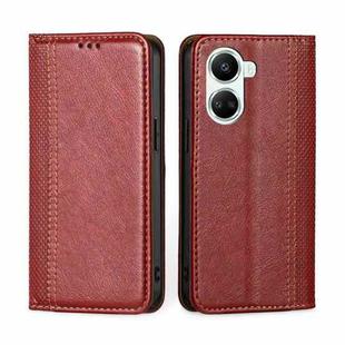 For Huawei nova 10 SE Grid Texture Magnetic Flip Leather Phone Case(Red)