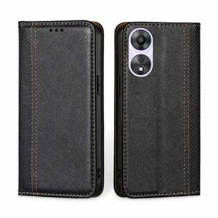 For OPPO A58 5G Grid Texture Magnetic Flip Leather Phone Case(Black)