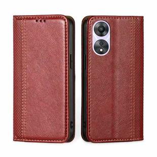 For OPPO A58 5G Grid Texture Magnetic Flip Leather Phone Case(Red)
