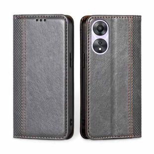 For OPPO A58 5G Grid Texture Magnetic Flip Leather Phone Case(Grey)