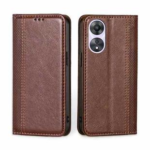 For OPPO A58 5G Grid Texture Magnetic Flip Leather Phone Case(Brown)