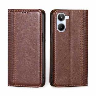 For Realme 10 4G Grid Texture Magnetic Flip Leather Phone Case(Brown)