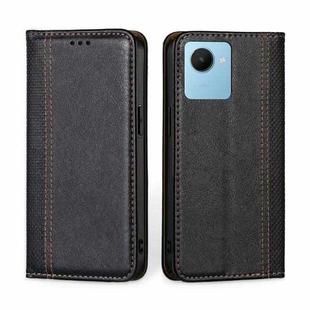 For Realme C30s Grid Texture Magnetic Flip Leather Phone Case(Black)