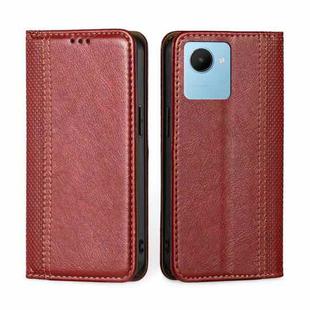 For Realme C30s Grid Texture Magnetic Flip Leather Phone Case(Red)