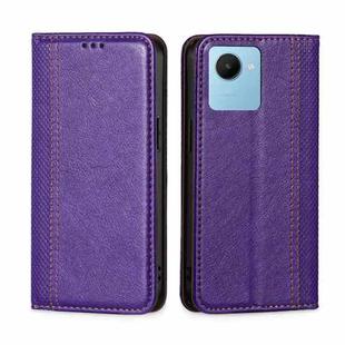 For Realme C30s Grid Texture Magnetic Flip Leather Phone Case(Purple)