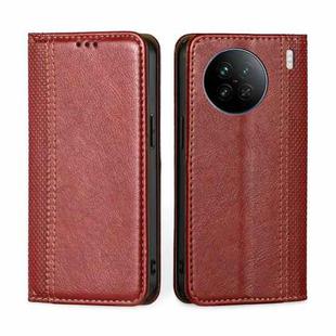 For vivo X90 Grid Texture Magnetic Flip Leather Phone Case(Red)