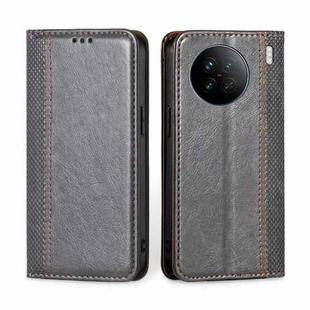For vivo X90 Grid Texture Magnetic Flip Leather Phone Case(Grey)