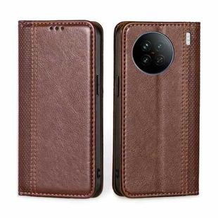For vivo X90 Grid Texture Magnetic Flip Leather Phone Case(Brown)