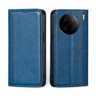 For vivo X90 Pro+ Grid Texture Magnetic Flip Leather Phone Case(Blue)