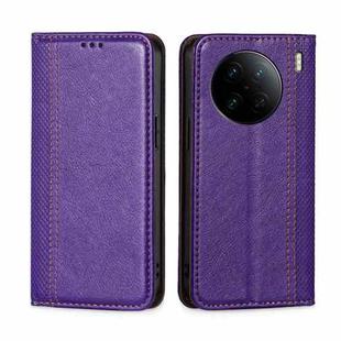 For vivo X90 Pro+ Grid Texture Magnetic Flip Leather Phone Case(Purple)