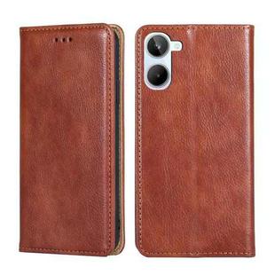 For Realme 10 4G Gloss Oil Solid Color Magnetic Leather Phone Case(Brown)
