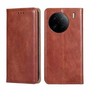 For vivo X90 Pro+ Gloss Oil Solid Color Magnetic Leather Phone Case(Brown)