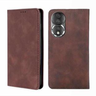 For Honor 80 Skin Feel Magnetic Horizontal Flip Leather Phone Case(Dark Brown)