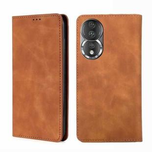 For Honor 80 Skin Feel Magnetic Horizontal Flip Leather Phone Case(Light Brown)