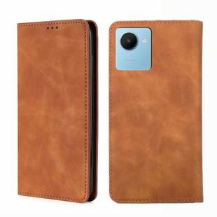 For Realme C30s Skin Feel Magnetic Horizontal Flip Leather Phone Case(Light Brown)