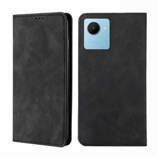 For Realme C30s Skin Feel Magnetic Horizontal Flip Leather Phone Case(Black)