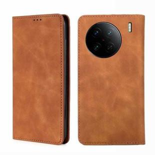 For vivo X90 Pro+ Skin Feel Magnetic Horizontal Flip Leather Phone Case(Light Brown)
