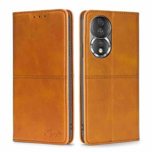 For Honor 80 Cow Texture Magnetic Horizontal Flip Leather Phone Case(Light Brown)