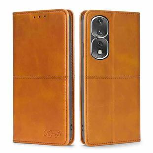 For Honor 80 Pro Cow Texture Magnetic Horizontal Flip Leather Phone Case(Light Brown)