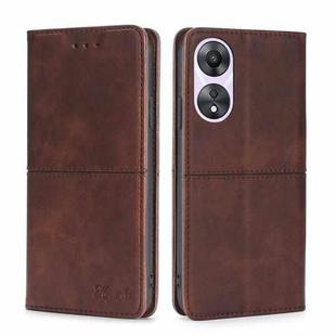 For OPPO A58 5G Cow Texture Magnetic Horizontal Flip Leather Phone Case(Dark Brown)