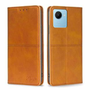 For Realme C30s Cow Texture Magnetic Horizontal Flip Leather Phone Case(Light Brown)