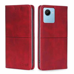 For Realme C30s Cow Texture Magnetic Horizontal Flip Leather Phone Case(Red)