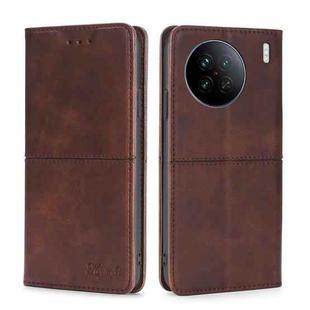 For vivo X90 Cow Texture Magnetic Horizontal Flip Leather Phone Case(Dark Brown)