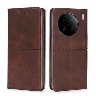 For vivo X90 Pro+ Cow Texture Magnetic Horizontal Flip Leather Phone Case(Dark Brown)