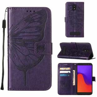 For BLU View 2 2022 / 2020 Embossed Butterfly Flip Leather Phone Case(Dark Purple)