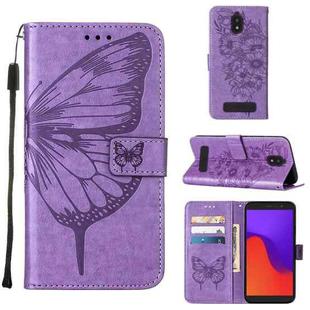 For BLU View 2 2022 / 2020 Embossed Butterfly Flip Leather Phone Case(Purple)