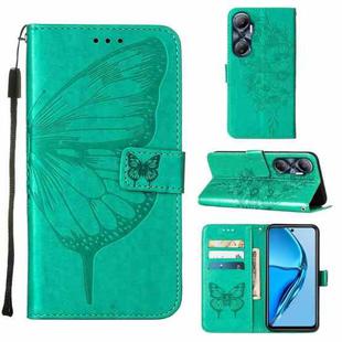 For Infinix Hot 20 4G X6826 Embossed Butterfly Flip Leather Phone Case(Green)