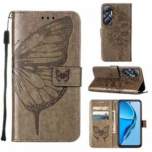 For Infinix Hot 20 4G X6826 Embossed Butterfly Flip Leather Phone Case(Grey)