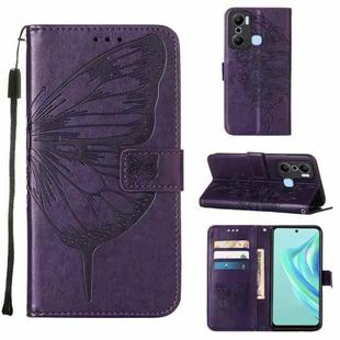 For Infinix Hot 20 Play Embossed Butterfly Flip Leather Phone Case(Dark Purple)