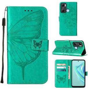 For Infinix Hot 20 Play Embossed Butterfly Flip Leather Phone Case(Green)