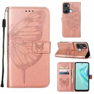 For Infinix Hot 20 Play Embossed Butterfly Flip Leather Phone Case(Rose Gold)