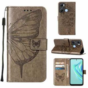 For Infinix Hot 20 Play Embossed Butterfly Flip Leather Phone Case(Grey)
