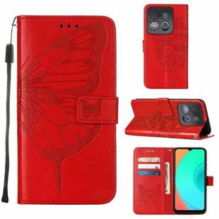 For Infinix Smart 7 X6515 Embossed Butterfly Flip Leather Phone Case(Red)