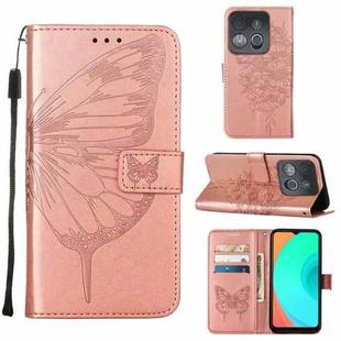For Infinix Smart 7 X6515 Embossed Butterfly Flip Leather Phone Case(Rose Gold)