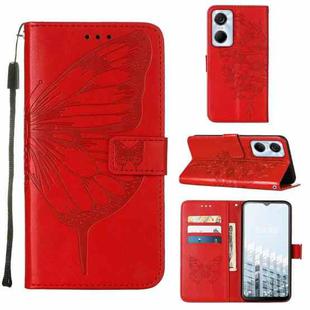 For Tecno Pop 6 Pro Embossed Butterfly Flip Leather Phone Case(Red)