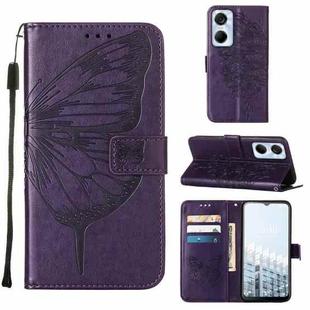 For Tecno Pop 6 Pro Embossed Butterfly Flip Leather Phone Case(Dark Purple)