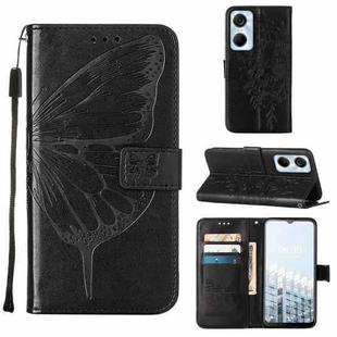 For Tecno Pop 6 Pro Embossed Butterfly Flip Leather Phone Case(Black)