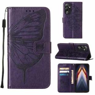 For Tecno Pova 4 LG7N Embossed Butterfly Flip Leather Phone Case(Dark Purple)
