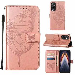 For Tecno Pova 4 LG7N Embossed Butterfly Flip Leather Phone Case(Rose Gold)