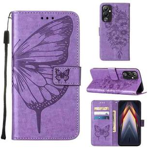 For Tecno Pova 4 LG7N Embossed Butterfly Flip Leather Phone Case(Purple)
