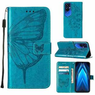 For Tecno Pova 4 Pro LG8N Embossed Butterfly Flip Leather Phone Case(Blue)