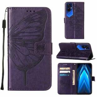 For Tecno Pova 4 Pro LG8N Embossed Butterfly Flip Leather Phone Case(Dark Purple)